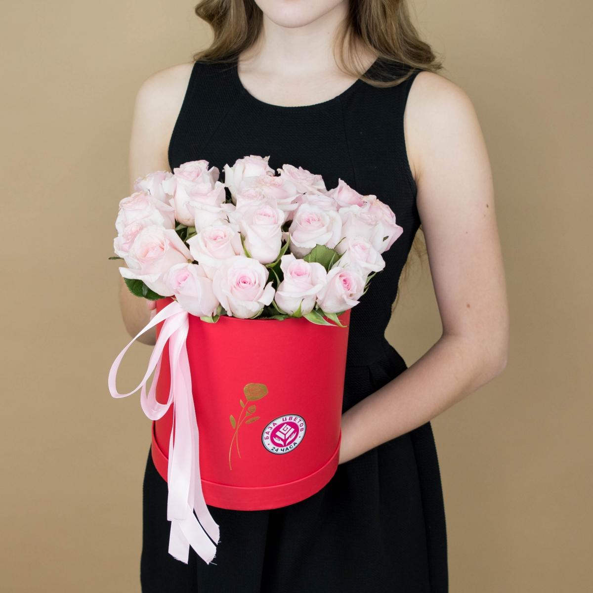 Розы розовые в шляпной коробке код товара: 216mos