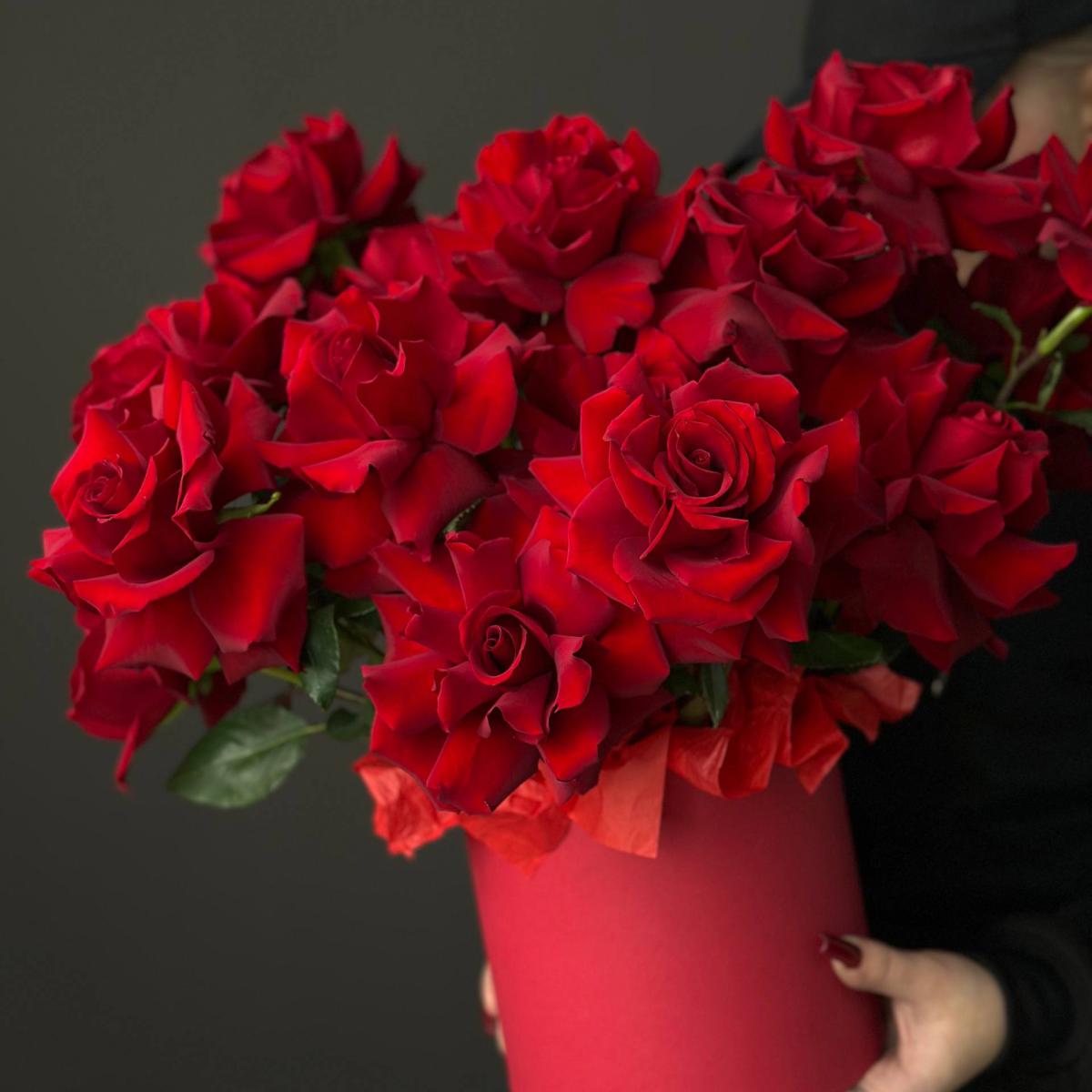 19 красных роз в коробке